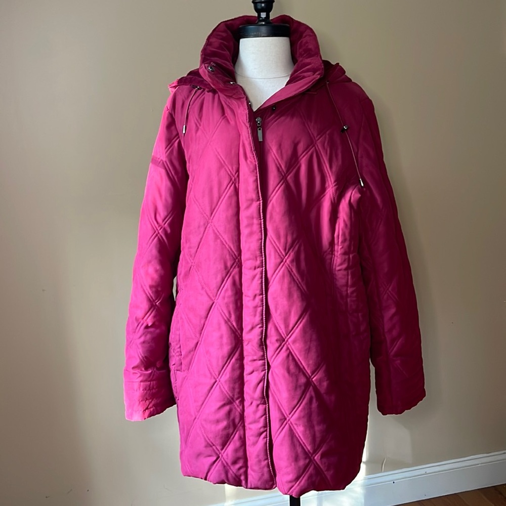 WHITE STAG Jacket Coat Mid Length Detachable Hood Quilted Deep Red XL